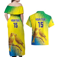 Custom Brazil Football Couples Matching Off Shoulder Maxi Dress and Hawaiian Shirt Go Canarinho Go