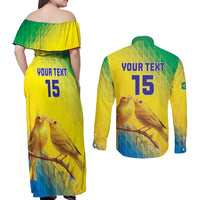 Custom Brazil Football Couples Matching Off Shoulder Maxi Dress and Long Sleeve Button Shirt Go Canarinho Go