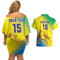 Custom Brazil Football Couples Matching Off Shoulder Short Dress and Hawaiian Shirt Go Canarinho Go