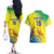 Custom Brazil Football Couples Matching Off The Shoulder Long Sleeve Dress and Hawaiian Shirt Go Canarinho Go