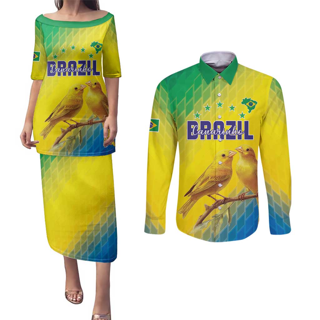 Custom Brazil Football Couples Matching Puletasi and Long Sleeve Button Shirt Go Canarinho Go