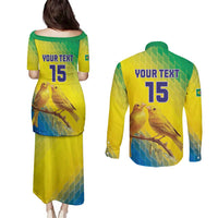 Custom Brazil Football Couples Matching Puletasi and Long Sleeve Button Shirt Go Canarinho Go