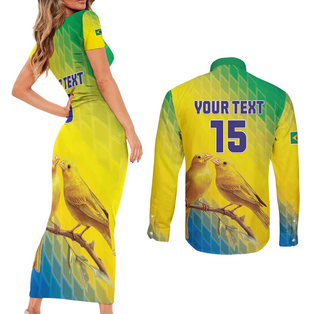 Custom Brazil Football Couples Matching Short Sleeve Bodycon Dress and Long Sleeve Button Shirt Go Canarinho Go