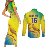 Custom Brazil Football Couples Matching Short Sleeve Bodycon Dress and Long Sleeve Button Shirt Go Canarinho Go