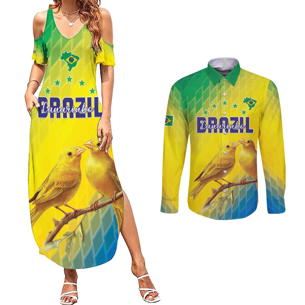 Custom Brazil Football Couples Matching Summer Maxi Dress and Long Sleeve Button Shirt Go Canarinho Go