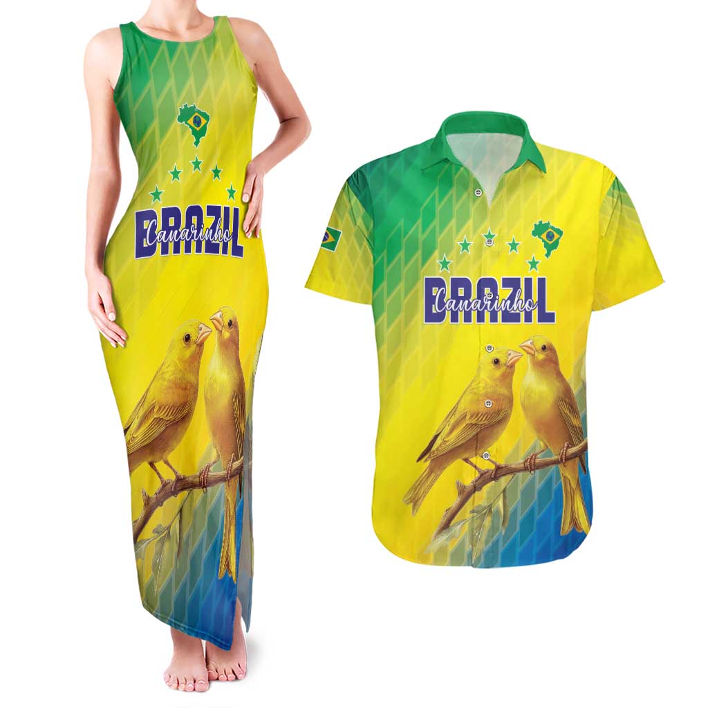 Custom Brazil Football Couples Matching Tank Maxi Dress and Hawaiian Shirt Go Canarinho Go