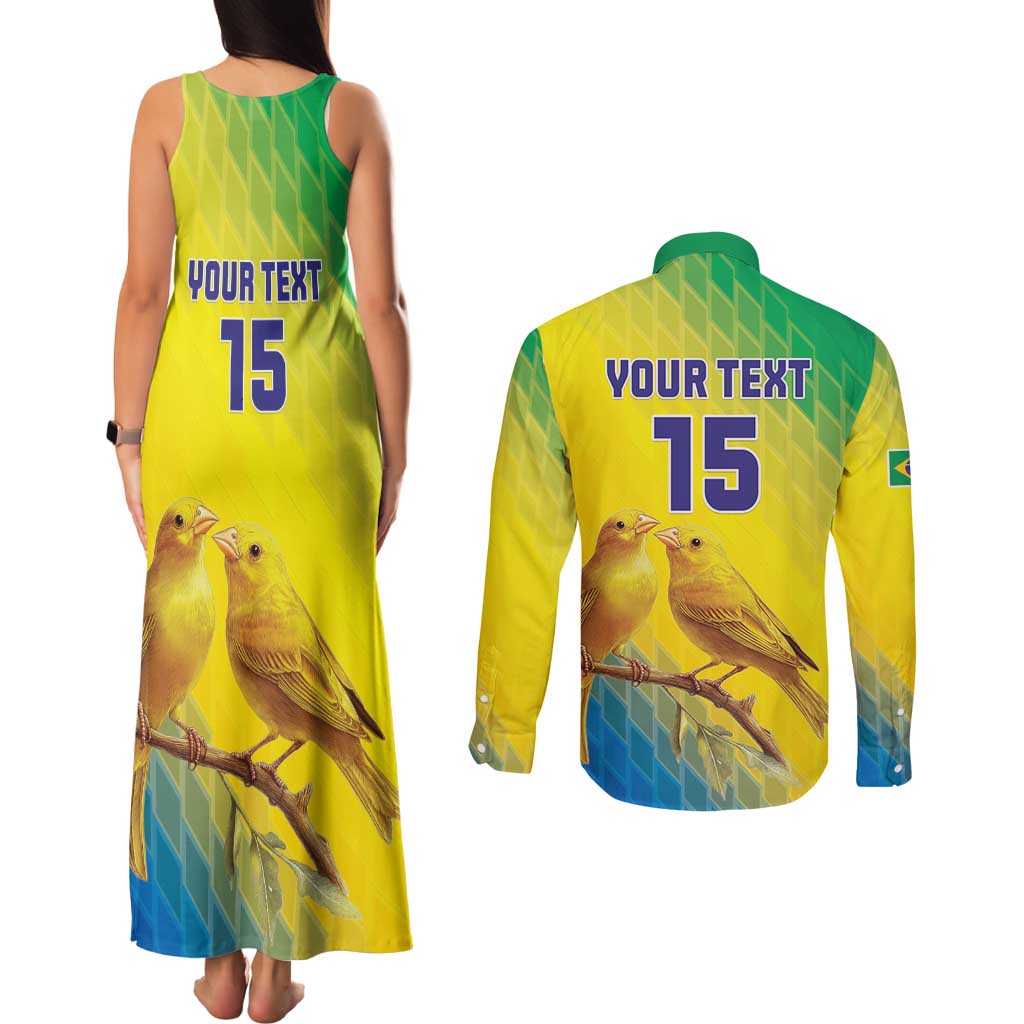 Custom Brazil Football Couples Matching Tank Maxi Dress and Long Sleeve Button Shirt Go Canarinho Go