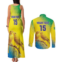 Custom Brazil Football Couples Matching Tank Maxi Dress and Long Sleeve Button Shirt Go Canarinho Go
