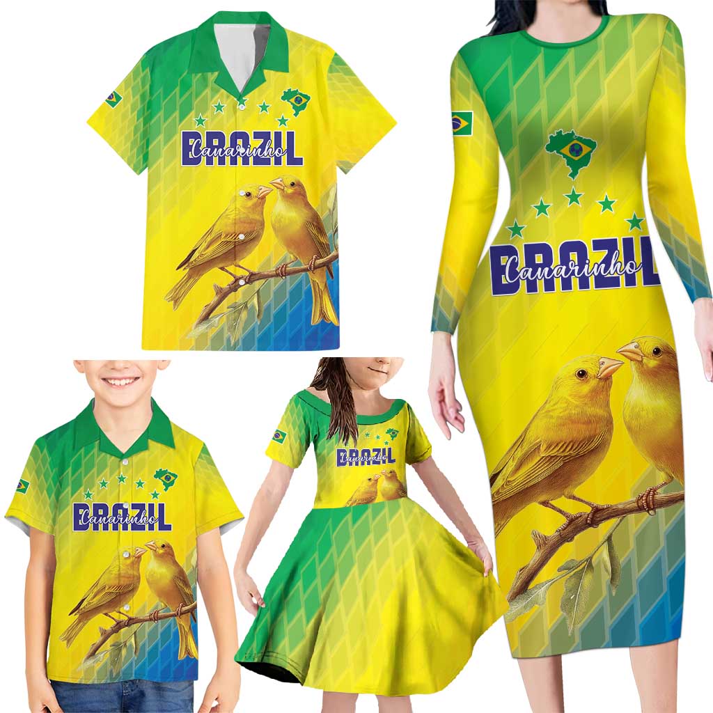 Custom Brazil Football Family Matching Long Sleeve Bodycon Dress and Hawaiian Shirt Go Canarinho Go