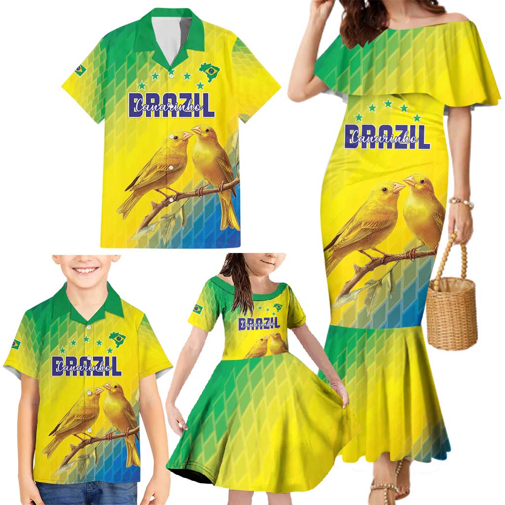 Custom Brazil Football Family Matching Mermaid Dress and Hawaiian Shirt Go Canarinho Go