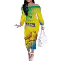 Custom Brazil Football Family Matching Off The Shoulder Long Sleeve Dress and Hawaiian Shirt Go Canarinho Go