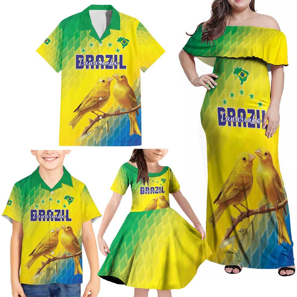 Custom Brazil Football Family Matching Off Shoulder Maxi Dress and Hawaiian Shirt Go Canarinho Go
