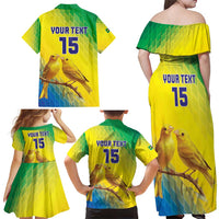 Custom Brazil Football Family Matching Off Shoulder Maxi Dress and Hawaiian Shirt Go Canarinho Go