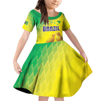 Custom Brazil Football Family Matching Off Shoulder Short Dress and Hawaiian Shirt Go Canarinho Go