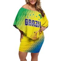 Custom Brazil Football Family Matching Off Shoulder Short Dress and Hawaiian Shirt Go Canarinho Go