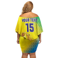 Custom Brazil Football Family Matching Off Shoulder Short Dress and Hawaiian Shirt Go Canarinho Go