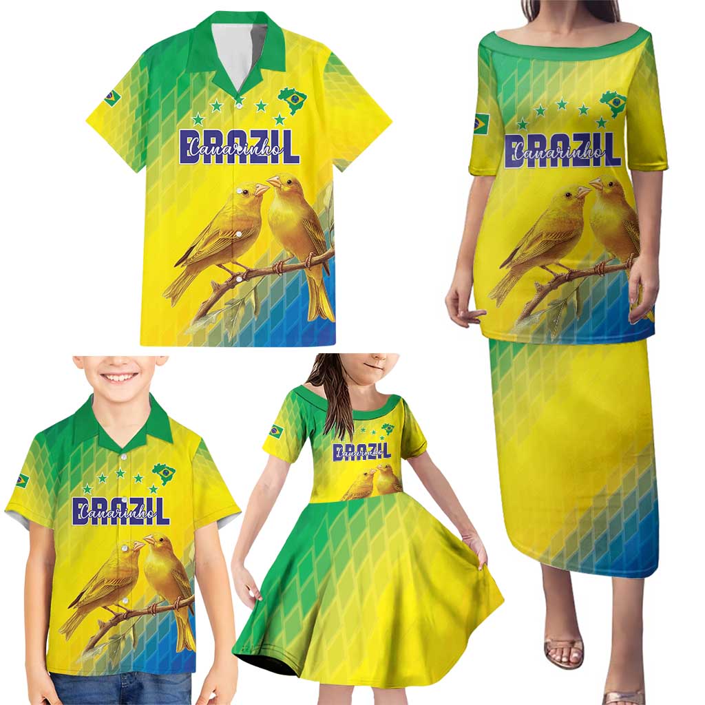 Custom Brazil Football Family Matching Puletasi and Hawaiian Shirt Go Canarinho Go