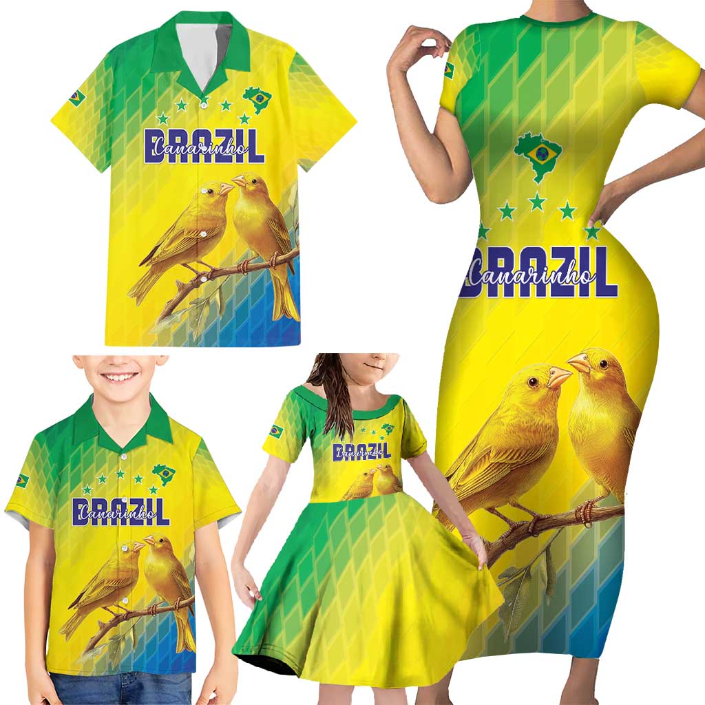 Custom Brazil Football Family Matching Short Sleeve Bodycon Dress and Hawaiian Shirt Go Canarinho Go