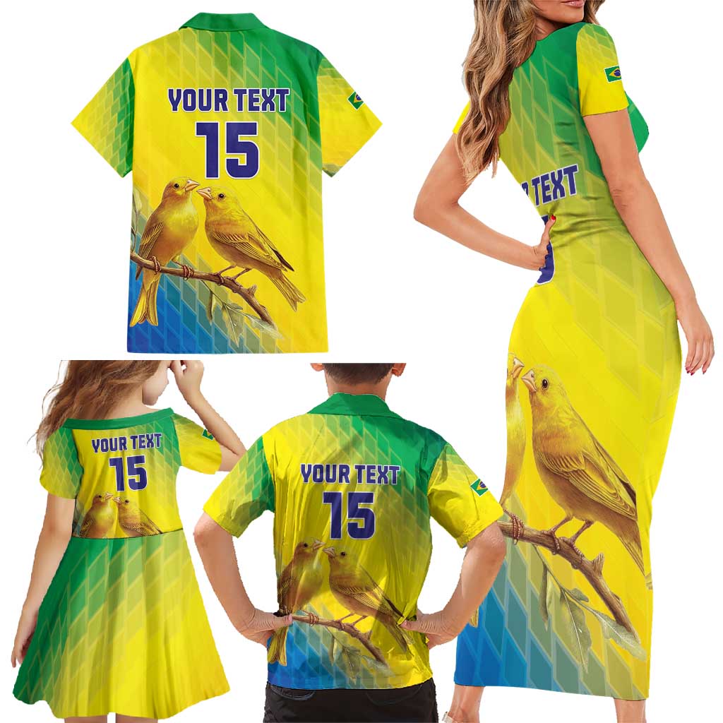 Custom Brazil Football Family Matching Short Sleeve Bodycon Dress and Hawaiian Shirt Go Canarinho Go