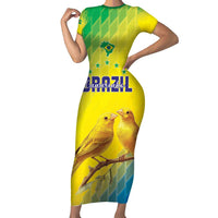 Custom Brazil Football Family Matching Short Sleeve Bodycon Dress and Hawaiian Shirt Go Canarinho Go