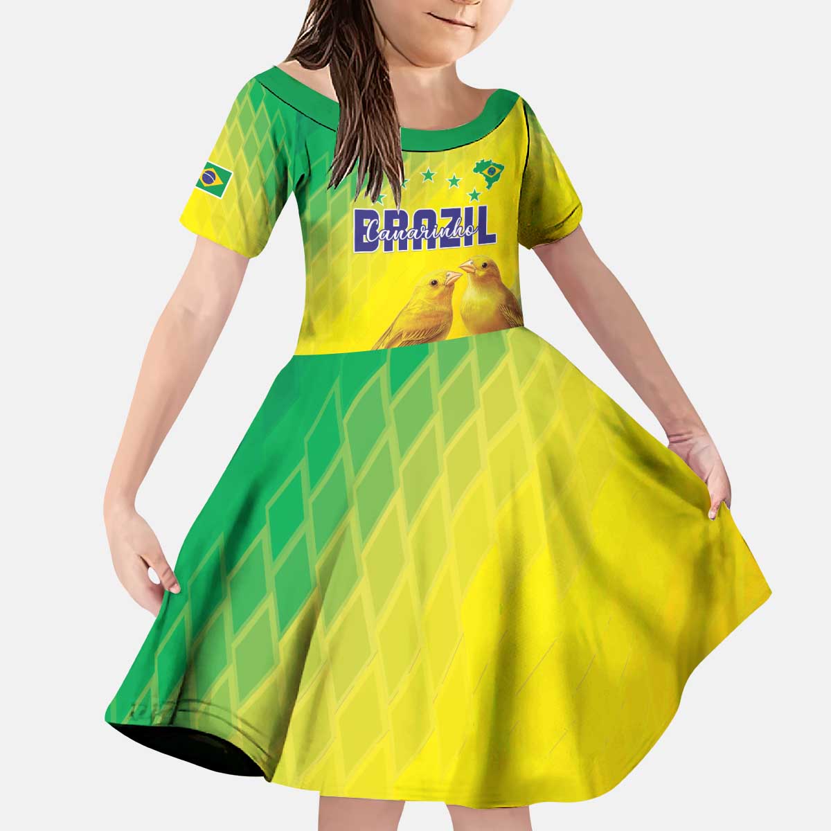 Custom Brazil Football Kid Short Sleeve Dress Go Canarinho Go