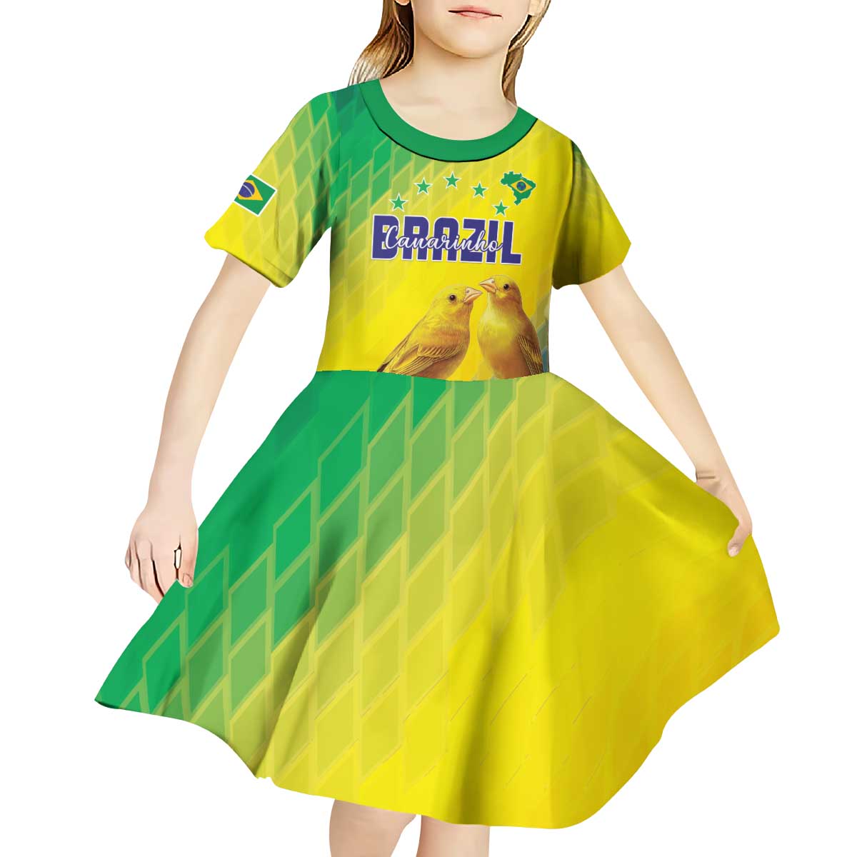 Custom Brazil Football Kid Short Sleeve Dress Go Canarinho Go