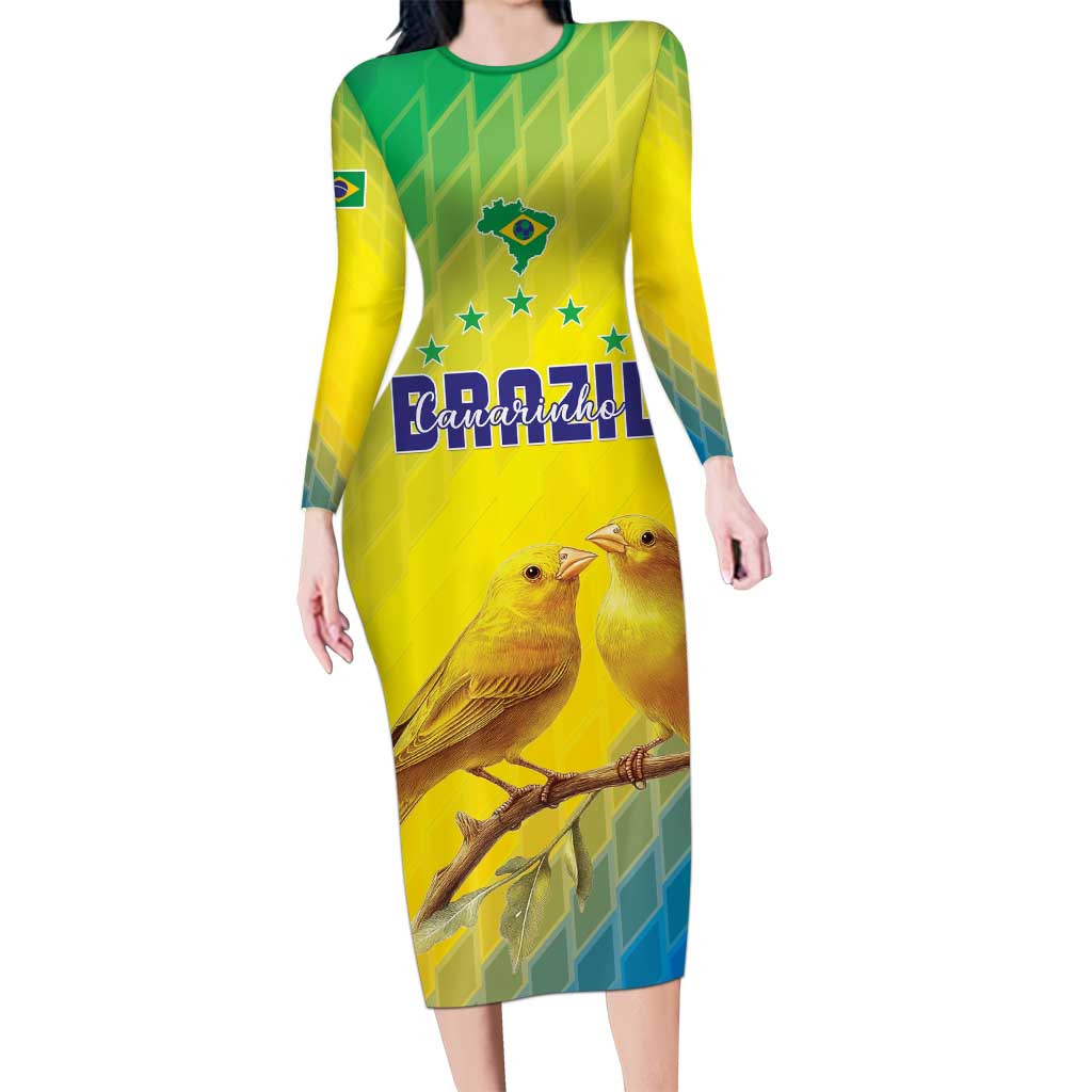 Custom Brazil Football Long Sleeve Bodycon Dress Go Canarinho Go
