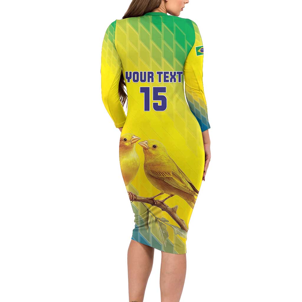 Custom Brazil Football Long Sleeve Bodycon Dress Go Canarinho Go