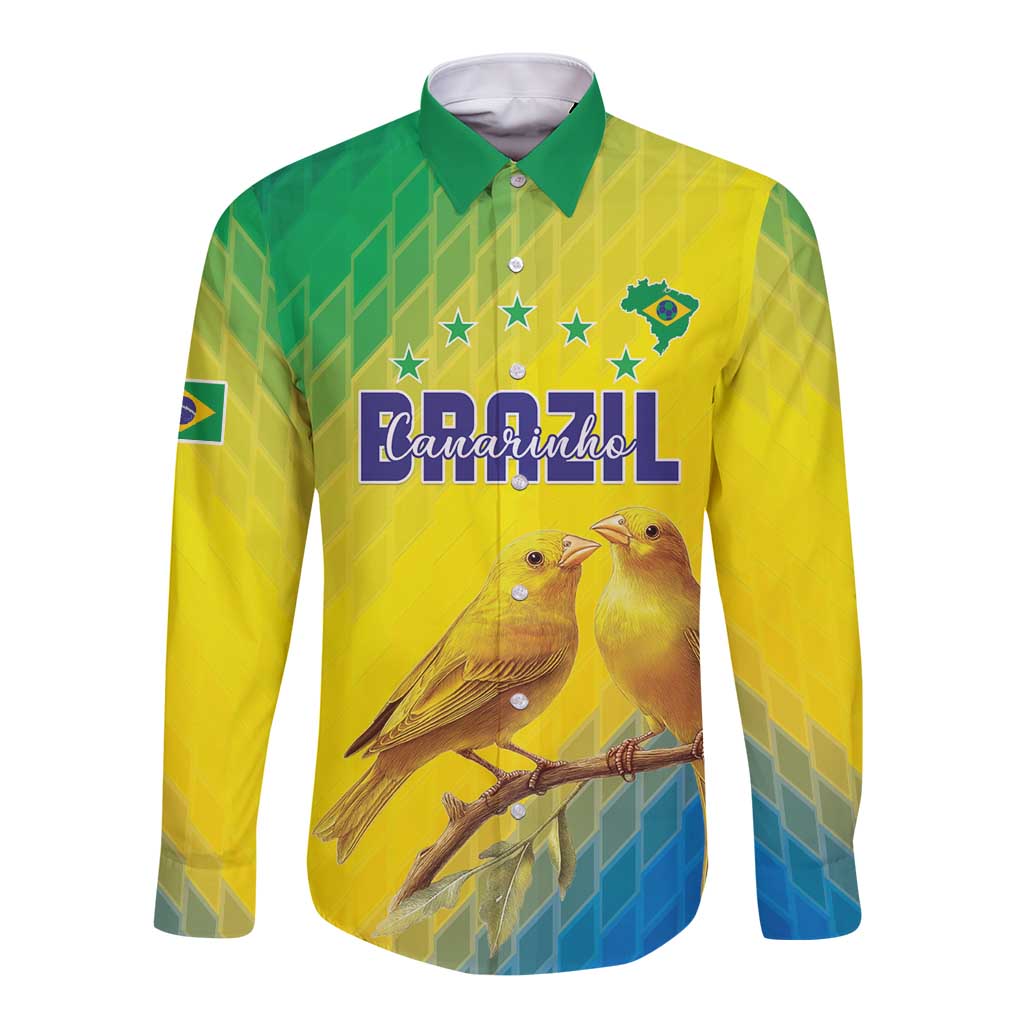 Custom Brazil Football Long Sleeve Button Shirt Go Canarinho Go