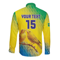 Custom Brazil Football Long Sleeve Button Shirt Go Canarinho Go