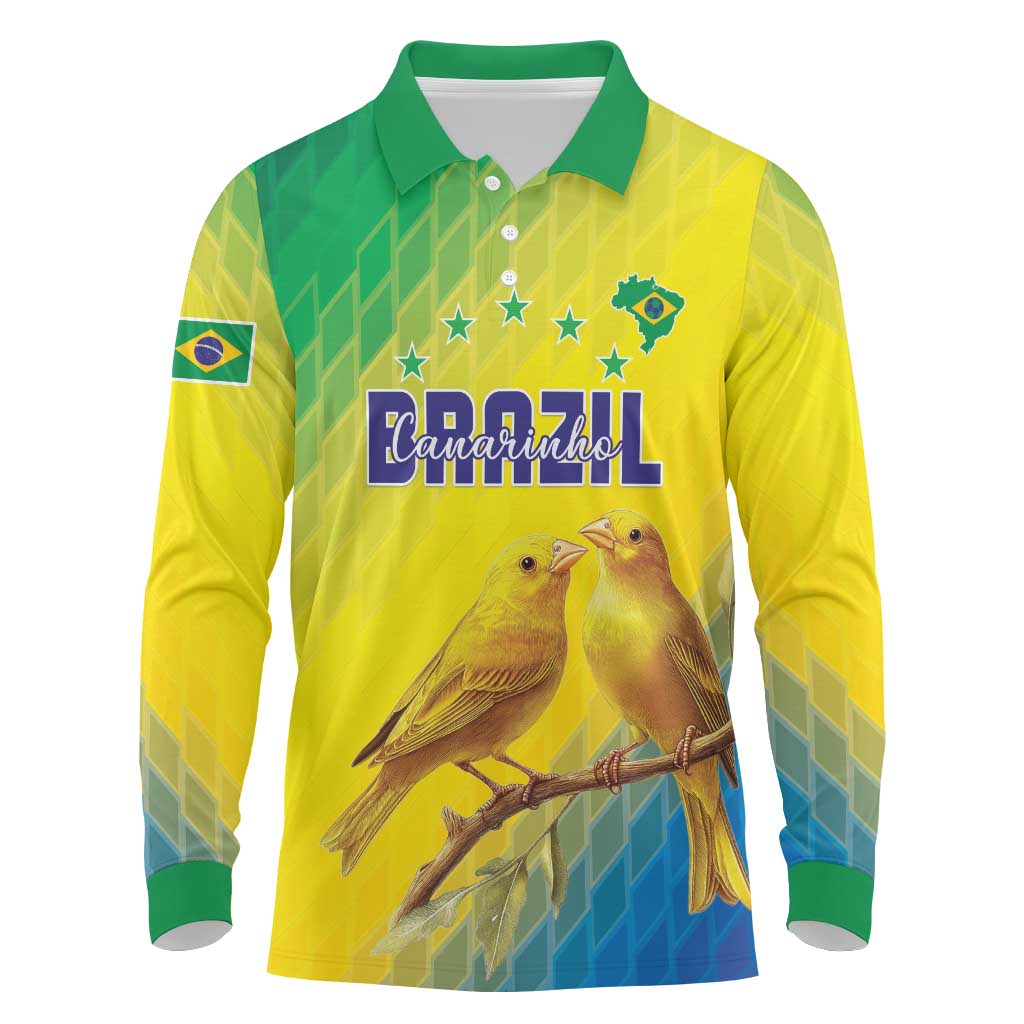 Custom Brazil Football Long Sleeve Polo Shirt Go Canarinho Go