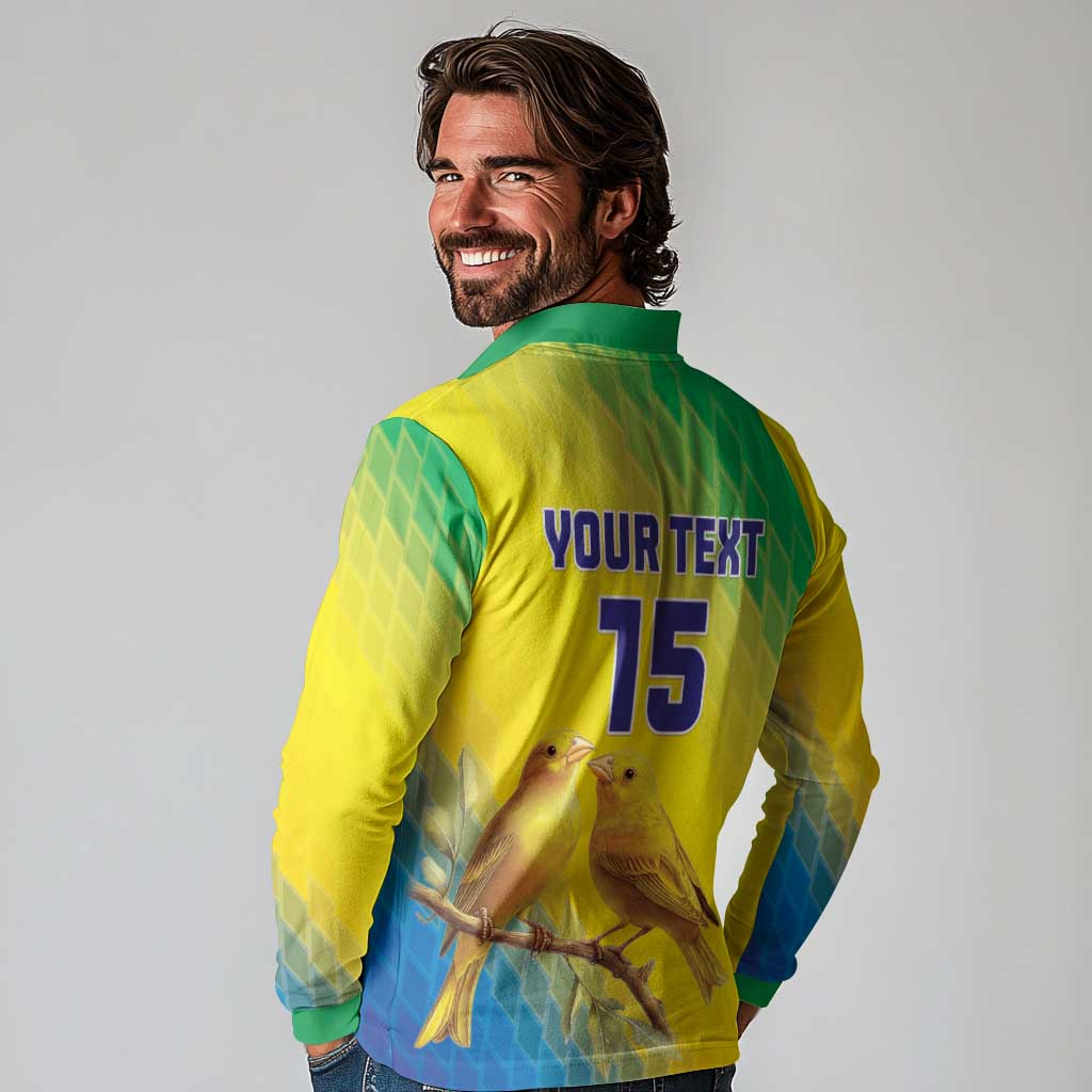 Custom Brazil Football Long Sleeve Polo Shirt Go Canarinho Go