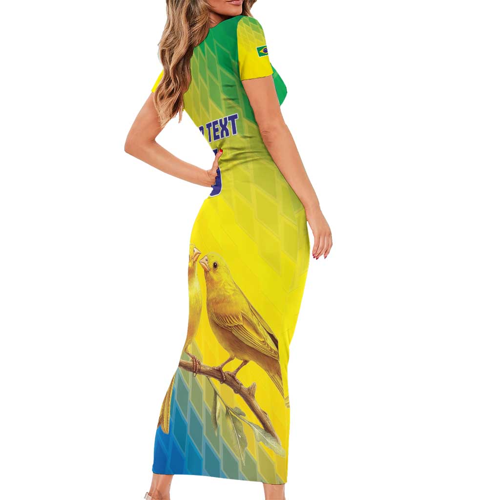 Custom Brazil Football Short Sleeve Bodycon Dress Go Canarinho Go