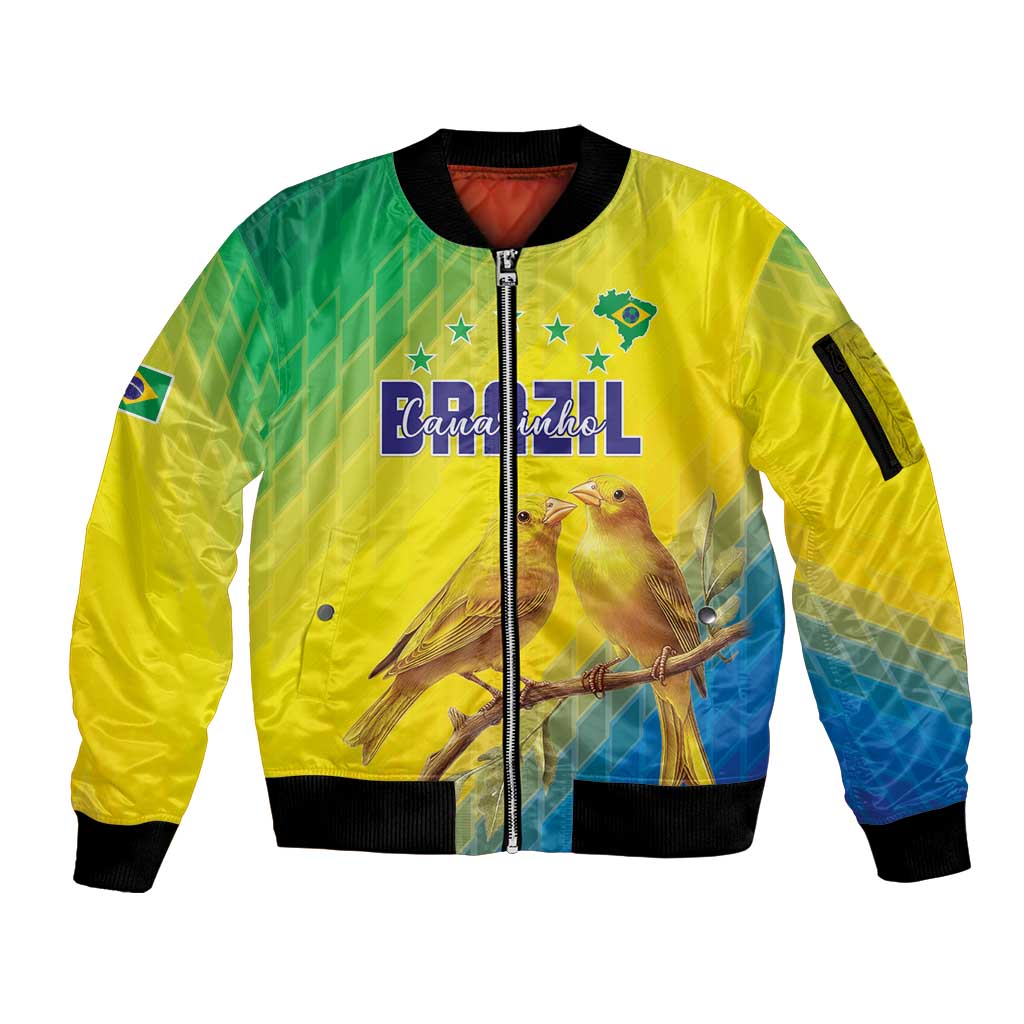 Custom Brazil Football Sleeve Zip Bomber Jacket Go Canarinho Go