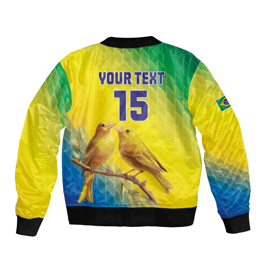 Custom Brazil Football Sleeve Zip Bomber Jacket Go Canarinho Go