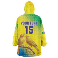 Custom Brazil Football Wearable Blanket Hoodie Go Canarinho Go
