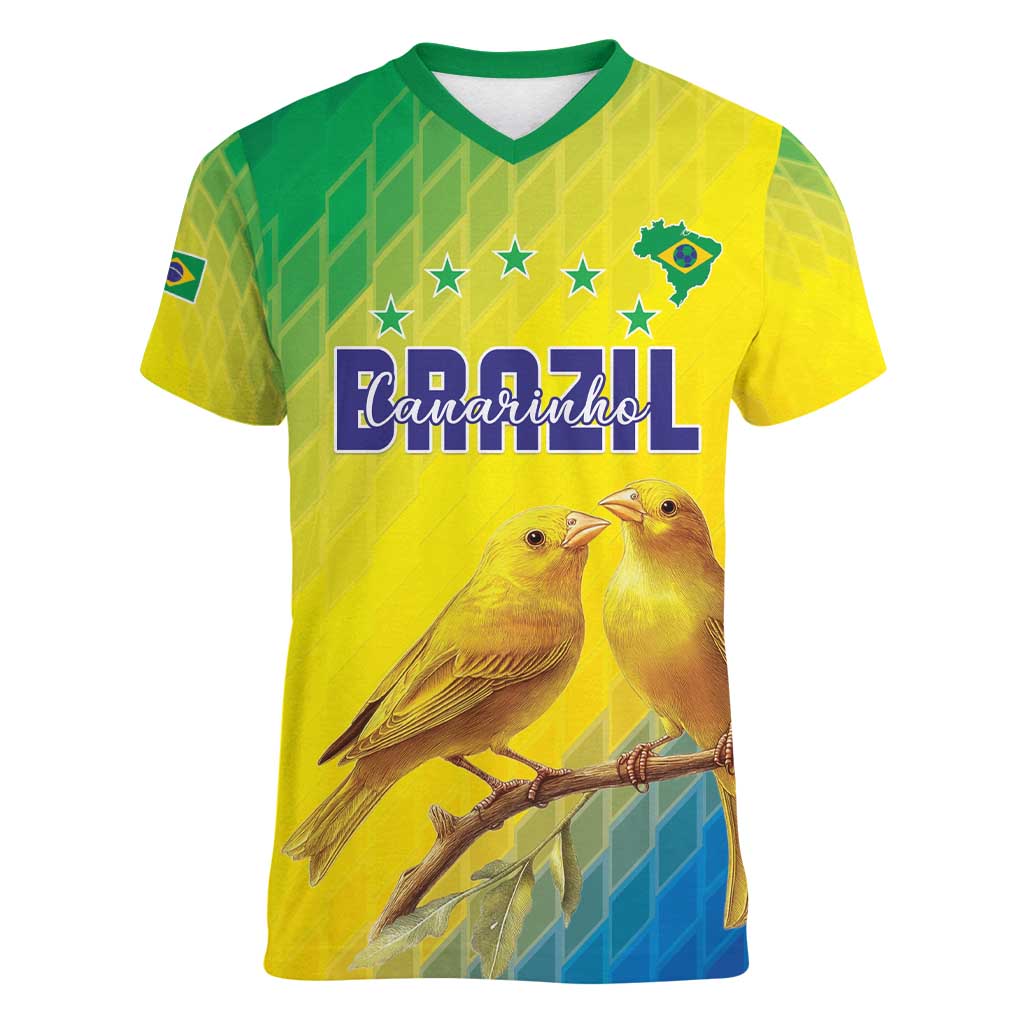 Custom Brazil Football Women V-Neck T-Shirt Go Canarinho Go
