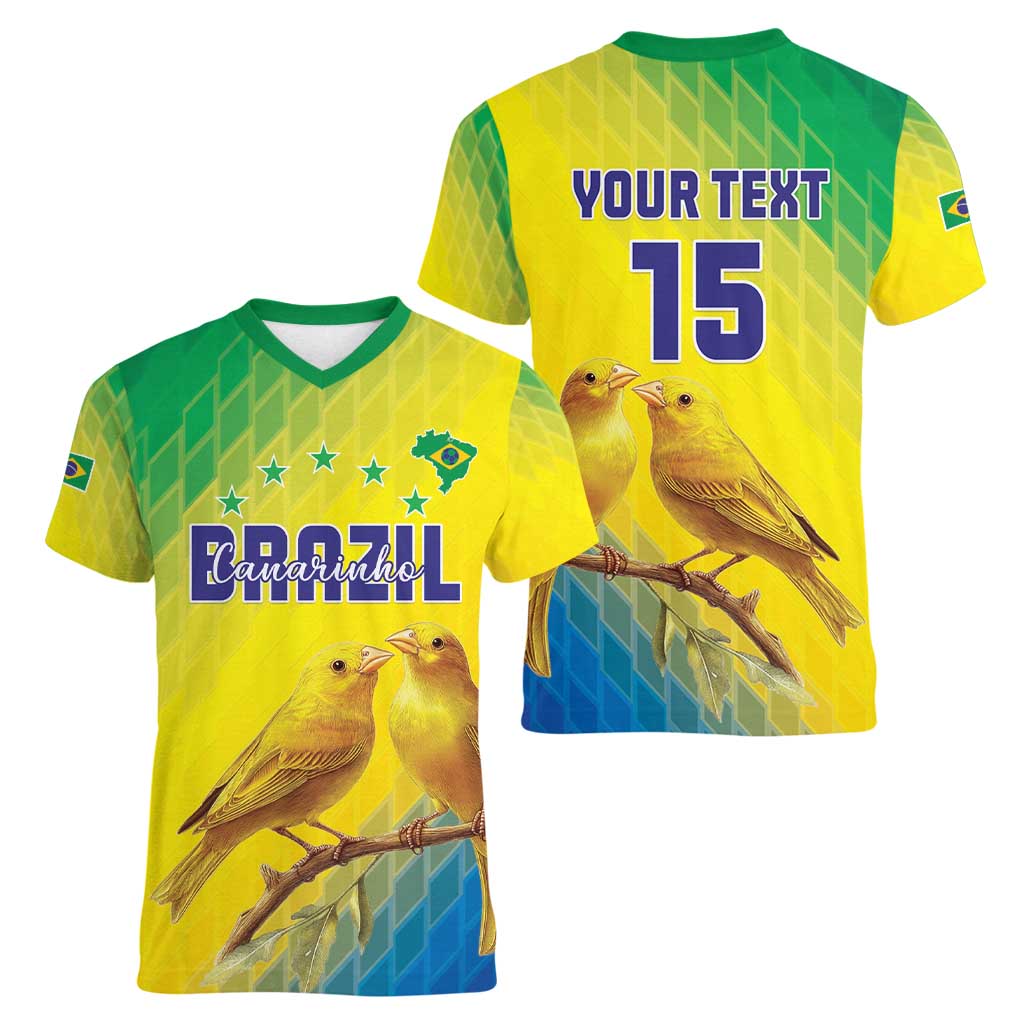 Custom Brazil Football Women V-Neck T-Shirt Go Canarinho Go