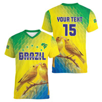Custom Brazil Football Women V-Neck T-Shirt Go Canarinho Go