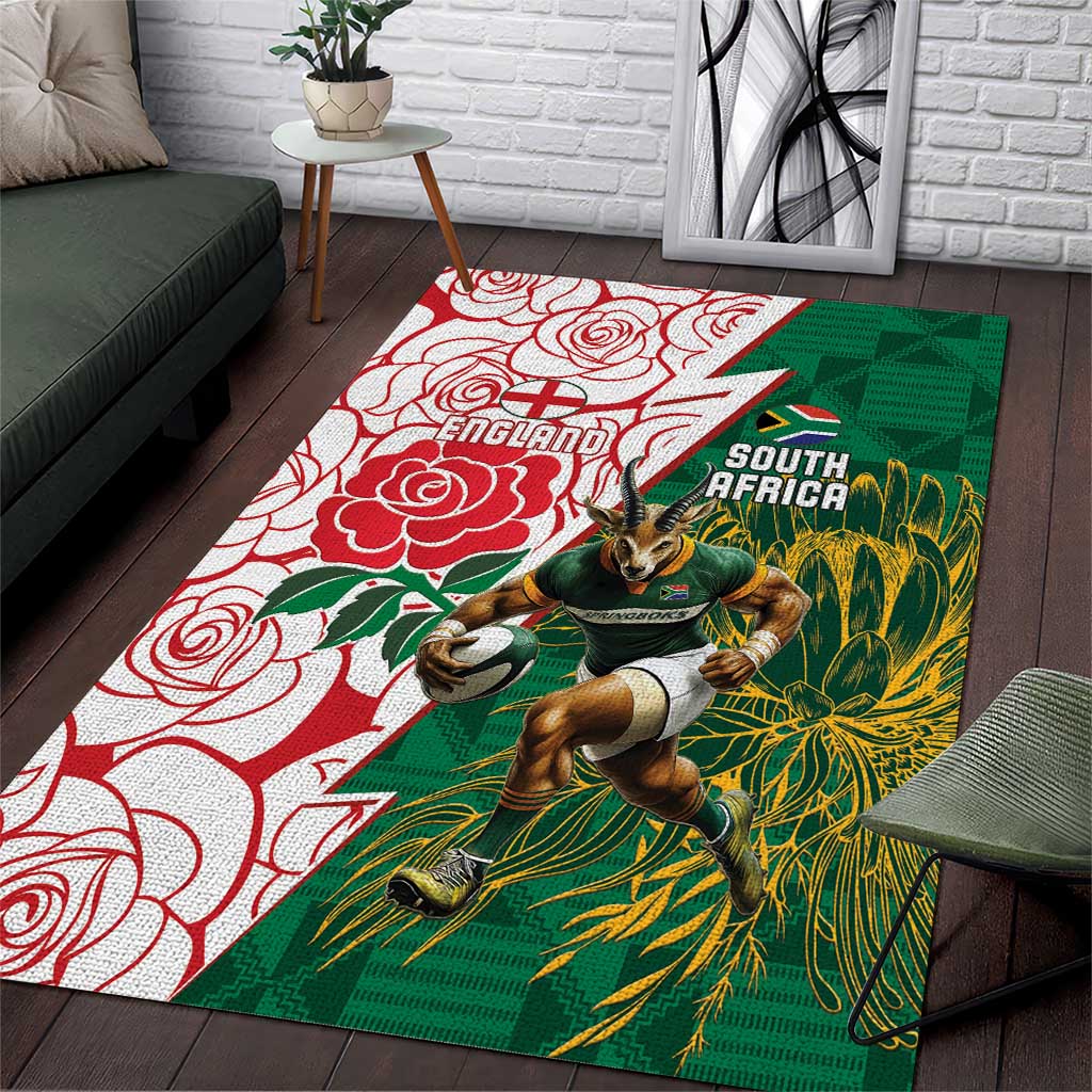South Africa and England Rugby Area Rug Springboks Mascot With Red Rose
