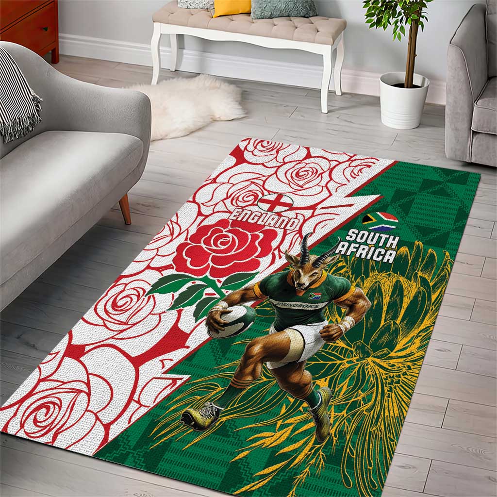 South Africa and England Rugby Area Rug Springboks Mascot With Red Rose