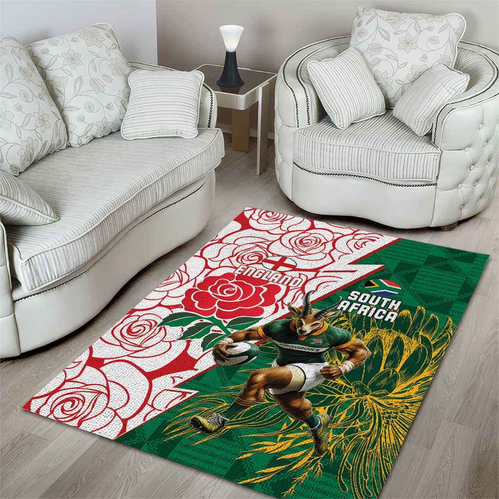South Africa and England Rugby Area Rug Springboks Mascot With Red Rose