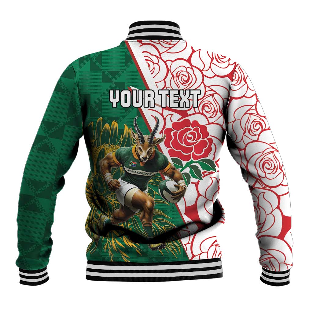 Personalized South Africa and England Rugby Baseball Jacket Springboks Mascot With Red Rose