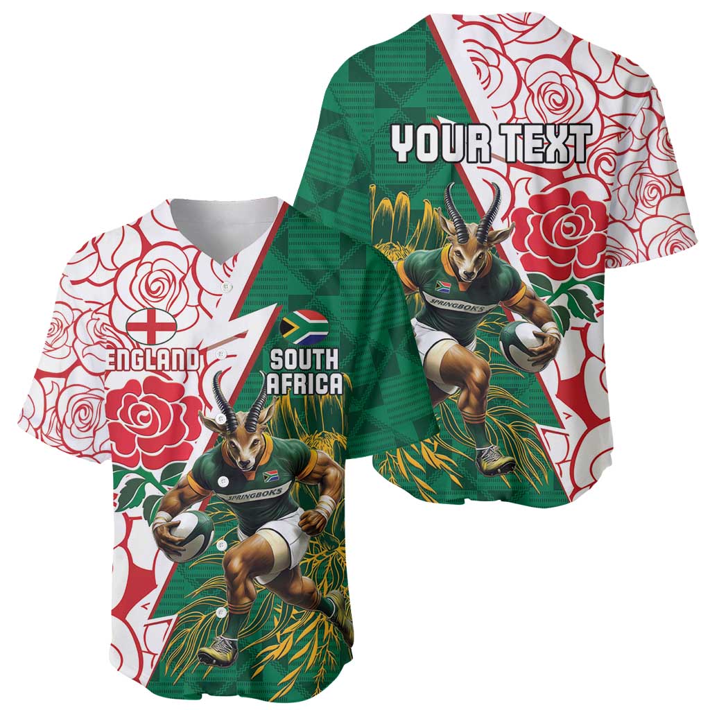 Personalized South Africa and England Rugby Baseball Jersey Springboks Mascot With Red Rose