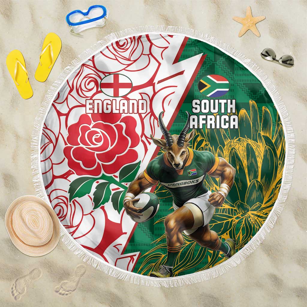 South Africa and England Rugby Beach Blanket Springboks Mascot With Red Rose