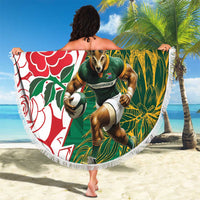 South Africa and England Rugby Beach Blanket Springboks Mascot With Red Rose