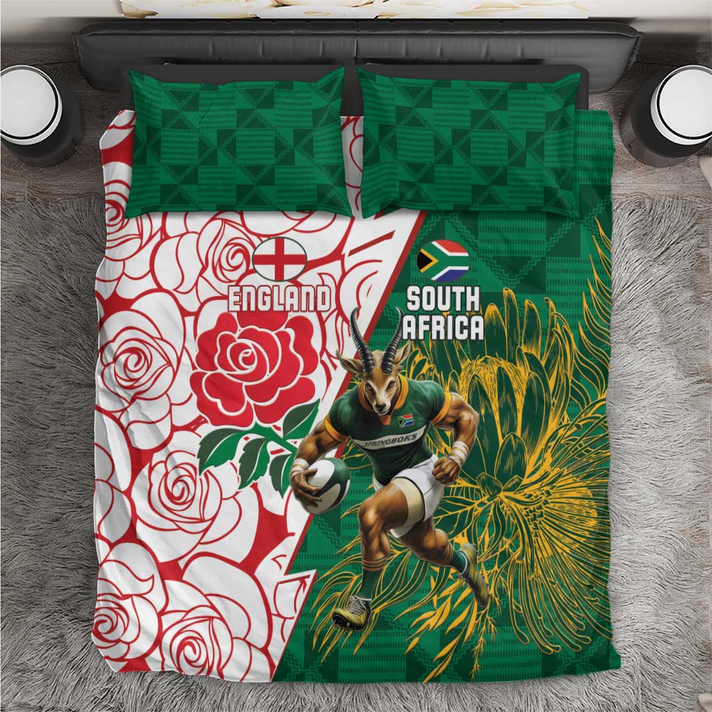 South Africa and England Rugby Bedding Set Springboks Mascot With Red Rose