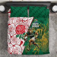 South Africa and England Rugby Bedding Set Springboks Mascot With Red Rose