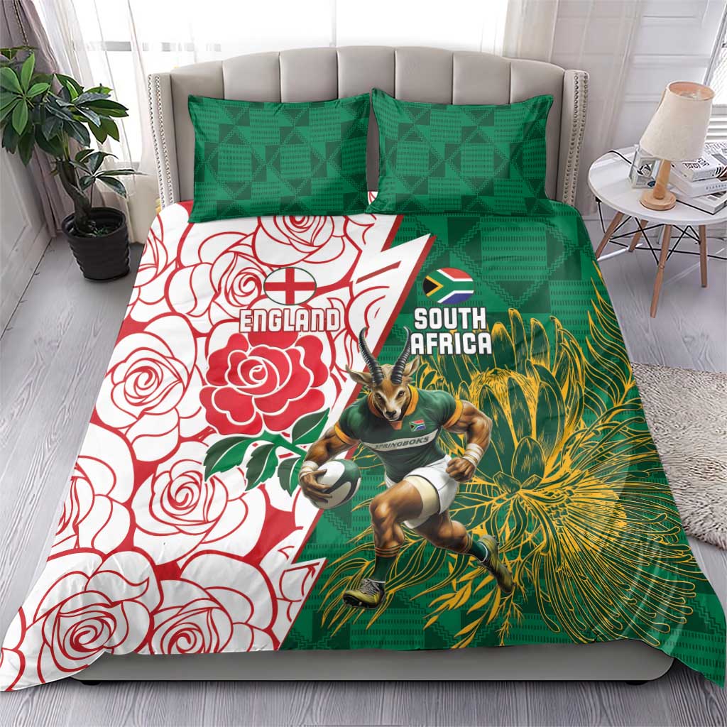 South Africa and England Rugby Bedding Set Springboks Mascot With Red Rose