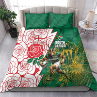 South Africa and England Rugby Bedding Set Springboks Mascot With Red Rose